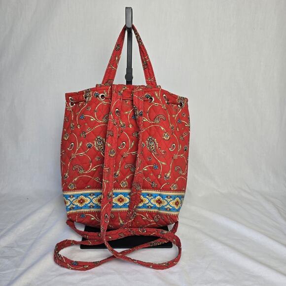 Naturalizer Quilted Drawstring Backpack Shoulder Tote Red Paisley Multi-Color - Picture 7 of 13